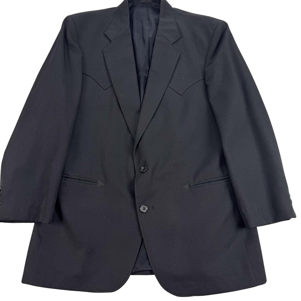 VTG Circle S Blazer Mens 42 Regular Black Polyester Wool Western Sport Coat USA